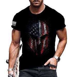 Men's Graphic Print T-Shirt American Spartan Patriotic American Flag Helmet Mask